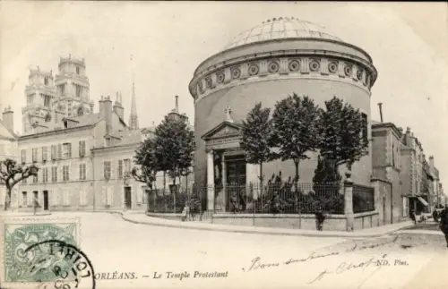 Ak Orléans Loiret, Le Temple Protestant,  Bäume, Zaun, 