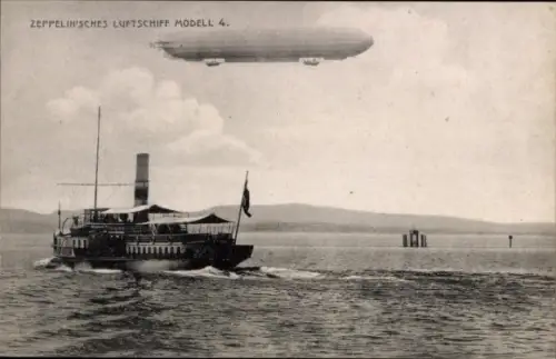 Ak Zeppelin'sches Luftschiff Modell 4 über dem Bodensee, Salondampfer