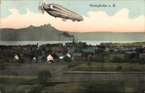 Ak Hemigkofen Kressbronn am Bodensee, Gesamtansicht, Zeppelin