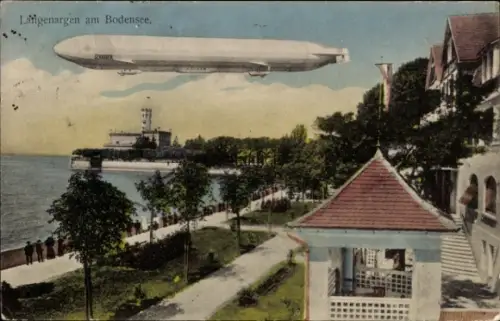Ak Langenargen am Bodensee, Gesamtansicht, Zeppelin