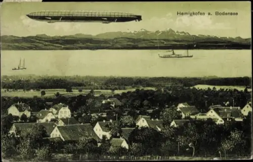 Ak Hemigkofen Kressbronn am Bodensee, Gesamtansicht, Zeppelin