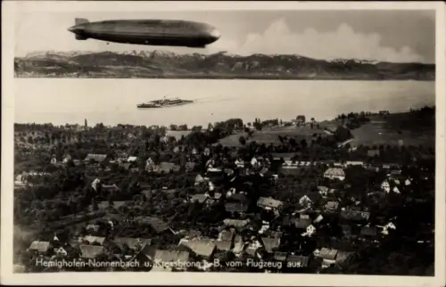 Ak Nonnenbach Hemigkofen Kressbronn am Bodensee, Gesamtansicht, Luftbild, Zeppelin