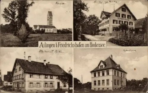 Ak Ailingen Friedrichshafen am Bodensee, Kirche, Schulhaus