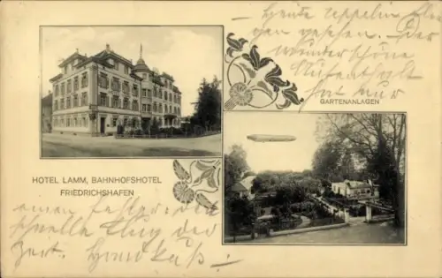 Ak Friedrichshafen am Bodensee, Gartenanlagen, Gasthof zum Lamm, Zeppelin