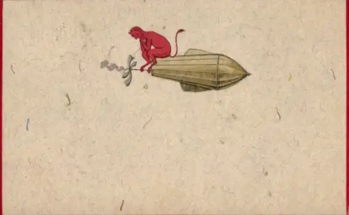 Ak Teufel sitzt auf einem Luftschiff, Zeppelin