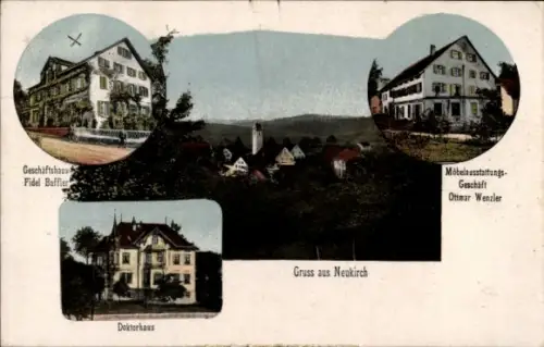 Ak Neukirch Bodenseekreis, Gesamtansicht, Doktorhaus, Geschäftshaus Fidel Buffler