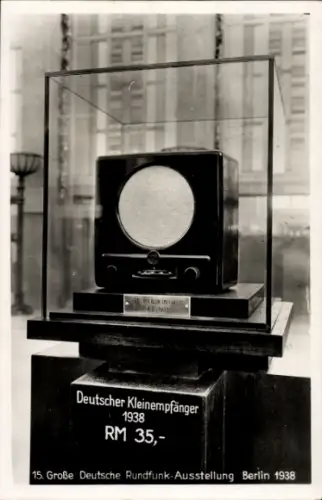 Ak 15. Große Deutsche Rundfunk-Ausstellung Berlin 1938, Deutscher Kleinempfänger 1938, 35 RM
