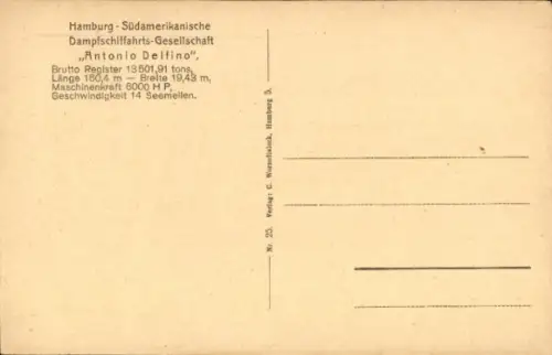 Ak Dampfschiff Antonio Delfino, HSDG, Schnelldampfer