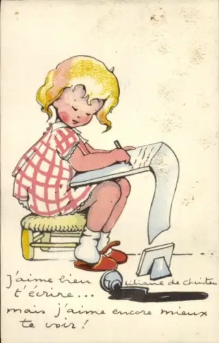 Künstler Ak Mädchen schreibt einen Brief