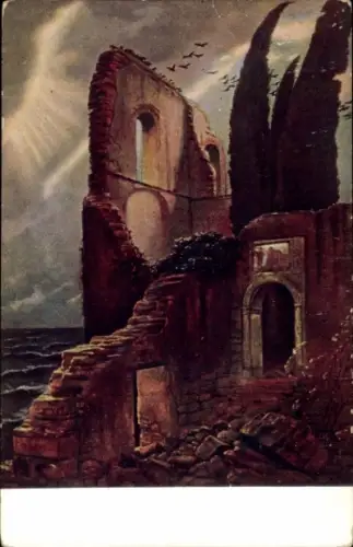 Künstler Ak Böcklin, Ruine am Meer