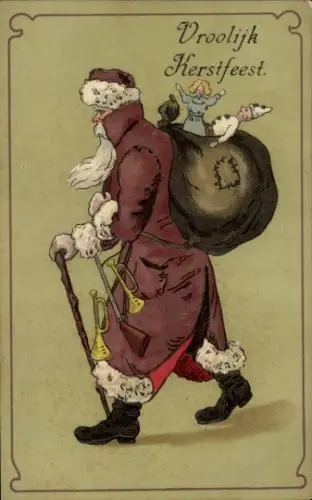 Präge Ak Frohe Weihnachten, Weihnachtsmann mit Geschenkesack