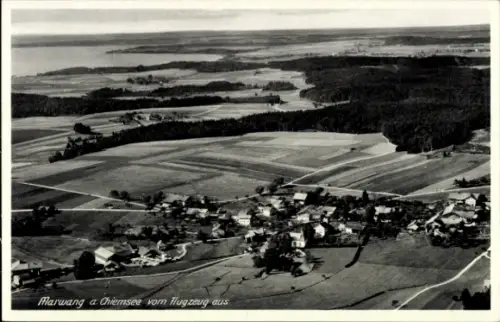 Ak Marwang Grabenstätt in Oberbayern, Luftaufnahme von Marwang, Chiemsee, Felder, Häuser