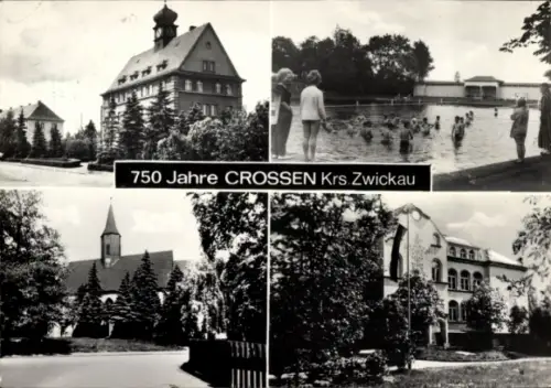 Ak Crossen Zwickau in Sachsen, Freibad, Kirche