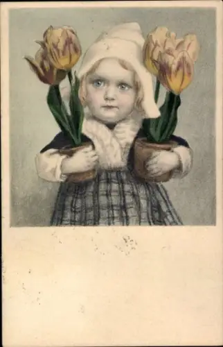 Künstler Ak Mädchen mit Tulpen, Portrait