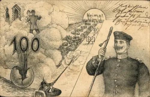 Litho Soldatenleben, Parole Heimat, Tanzender Soldat