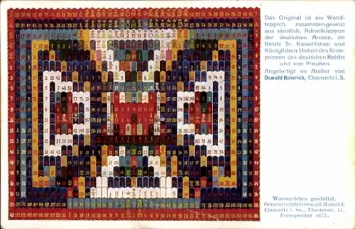 Ak Wandteppich zusammengesetzt aus sämtl. Achselklappen d. dt. Armee, Oswald Heinrich, Chemnitz