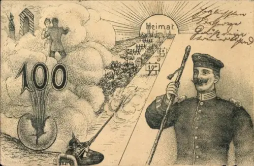 Litho Soldatenleben, Parole Heimat, Tanzender Soldat