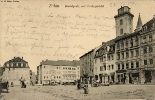 Ak Zittau in Sachsen, Marktplatz mit Amtsgericht,   Gebäude,  von 1904
