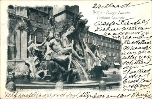 Ak Roma Rom Lazio, Fontana Centrale, Piazza Navona,  Statue, Wasser, Skulpturen