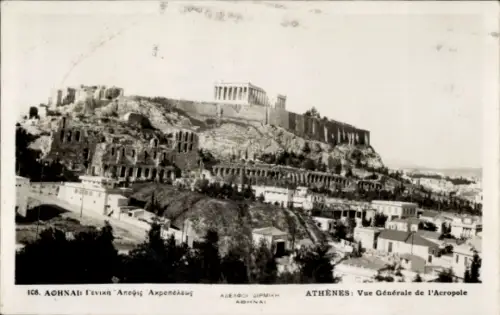 Ak Athen Griechenland, Akropolis, Ruinen, Stadtansicht, Schwarz-Weiß-Foto