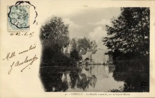 Ak Couilly Seine et Marne, Moulin Lassault, Grand-Morin, Wasser, Bäume, Poststempel, 12.6.5.