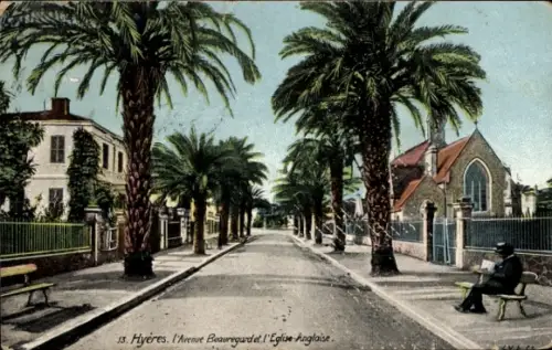 CPA Hyères Var, Avenue Beauregard et l'Eglise Anglaise