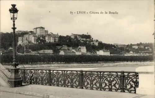 Ak Lyon Rhône,  Côteau de la Boucle, Stadtansicht, Flussufer, Laterne