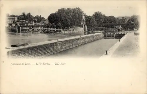 Ak Lyon Rhône, Landschaftsaufnahme, Fluss, Brücke, Umgebung von  L'Ile Barbe