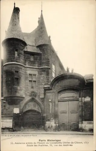 Ak Paris, Manoir du Connetable Olivier de Clisson, Palais des Archives, Rue des Archives