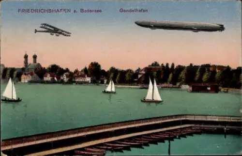 Ak Friedrichshafen am Bodensee, Gondelhafen, Zeppelin