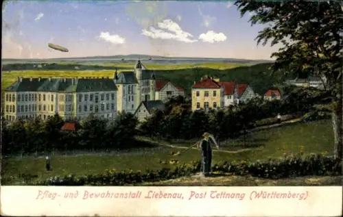 Ak Tettnang in Württemberg, Pflegeanstalt und Bewahranstalt Liebenau, Zeppelin