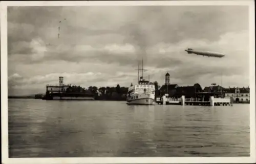 Ak Langenargen am Bodensee, Dampfer, Zeppelin