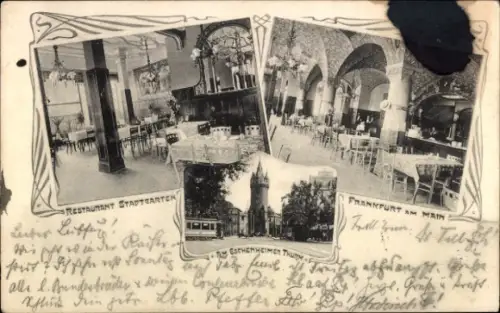 Ak Frankfurt am Main, Restaurant Stadtgarten, Innenansichten, Eschenheimer Turm