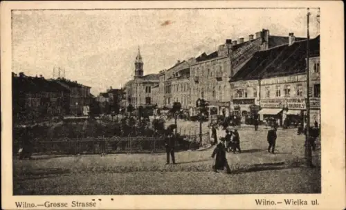 Ak Wilna Litauen, Blick in die Große Strasse, Geschäfte