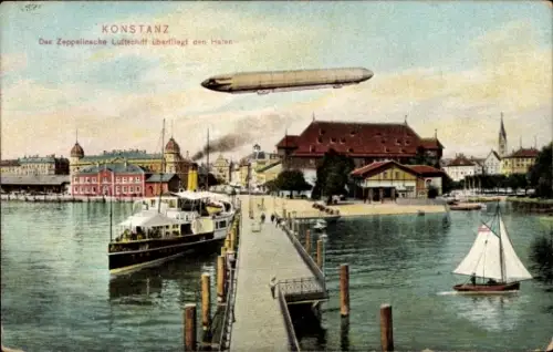 Ak Konstanz am Bodensee, Hafen, Zeppelin