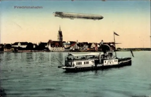 Ak Friedrichshafen am Bodensee, Dampfer, Zeppelin