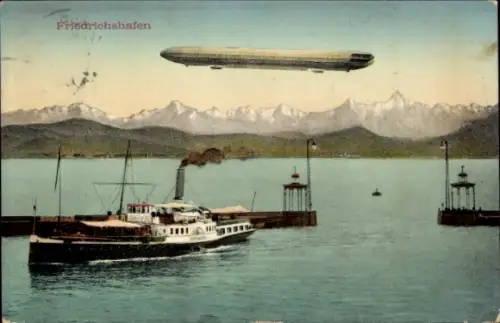 Ak Friedrichshafen am Bodensee, Dampfer, Zeppelin