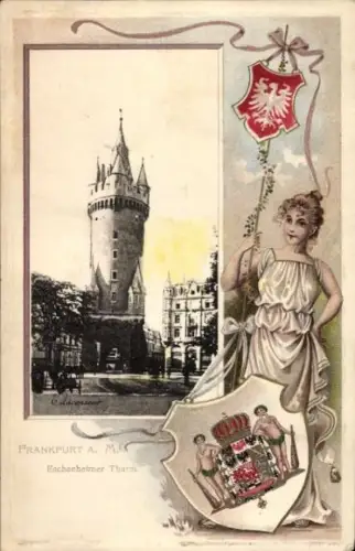 Präge Wappen Passepartout Ak Frankfurt am Main, Eschenheimer Turm