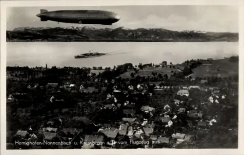 Ak Nonnenbach Hemigkofen Kressbronn am Bodensee, Fliegeraufnahme, Zeppelin