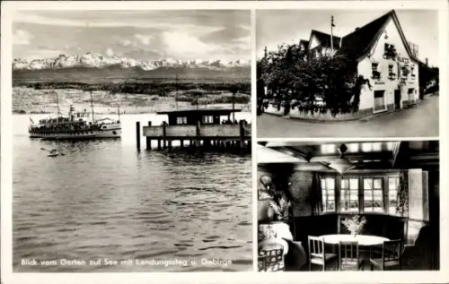 Ak Langenargen am Bodensee, Restaurant Pension Klett, Dampfer