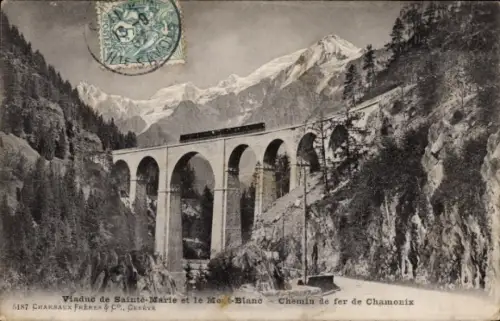 Ak Chamonix Mont Blanc Haute Savoie, Viaduc de Sainte-Marie, Mont-Blanc, Chemin de fer de Chamonix
