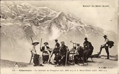 Ak Chamonix Mont Blanc Haute Savoie, Terrasse de Planpraz, Mont-Blanc