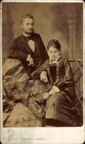 CdV Portrait Mann und Frau, Fotograf C. Steinl, Landsberg an der Warthe