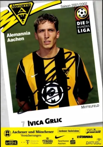 Autogrammkarte Fußballer Ivica Grlic, Alemannia Aachen, Autogramm