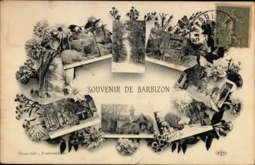 Ak Barbizon Seine et Marne, Verschiedene Bilder von  Blumenrahmen, nmotiv