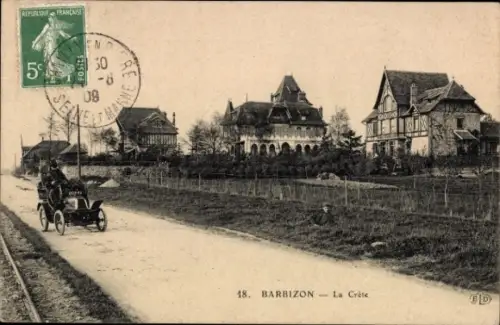 Ak Barbizon Seine et Marne, Historische Gebäude, Straße, Auto, Landschaft, ländliche Szene