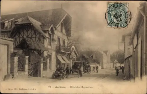 Ak Barbizon Seine et Marne, Straße mit traditionellen Häusern, Hotel des Charmettes,  von A. Siro