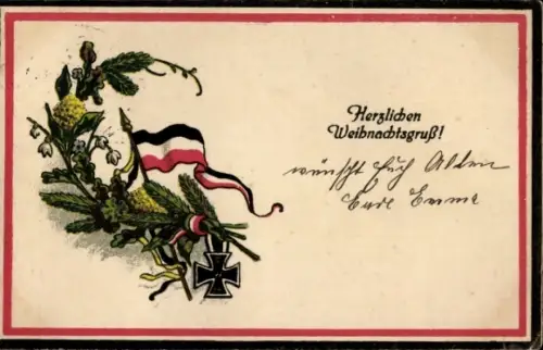 Ak Glückwunsch Weihnachten, Tannenzweige, Eisernes Kreuz, Fahne