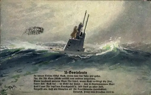 Künstler Ak Bohrdt, Hans, Deutsches U Boot, U Bootsleute