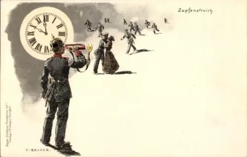 Litho Zapfenstreich, Tanzende Soldaten, Soldatenliebe, Uhr